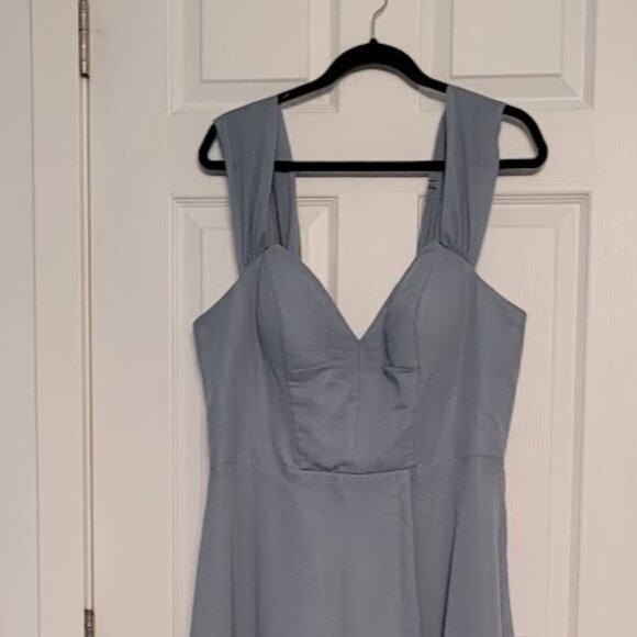 Women Long Maxi gown dress formal bride Prom Gala- Fits Size 14- Dusty Blue/grey - Picture 3 of 9